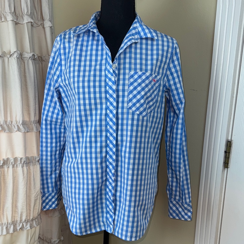 Vineyard Vines Blue and White Checkered Women's Button Down Shirt Size S